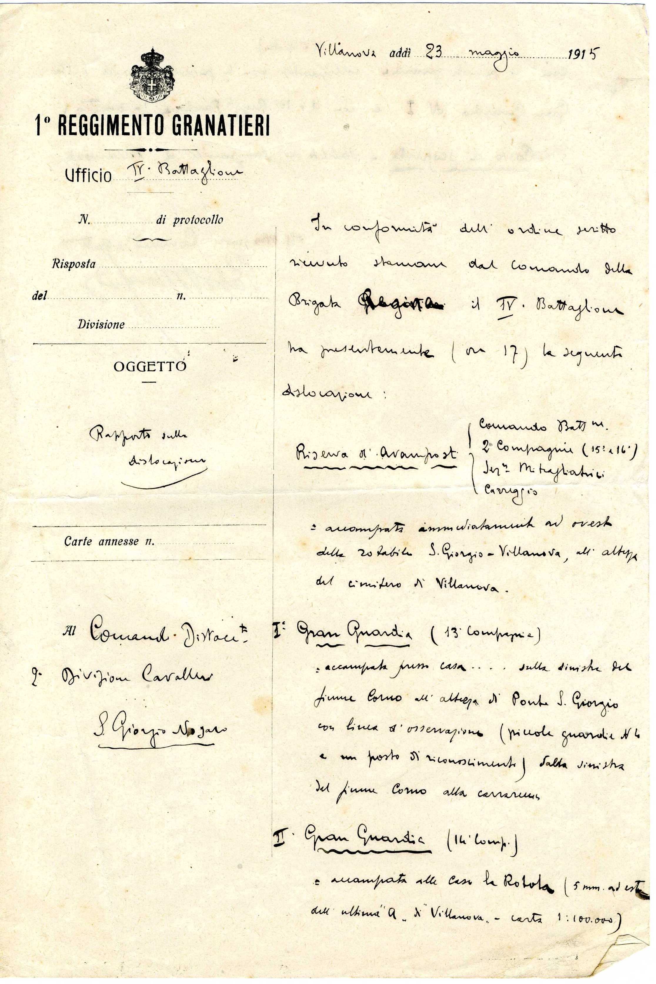  Documenti 1° e 2° Reggimento Granatieri di Sardegna - 1915